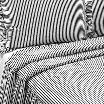 Lush Decor Ticking Stripe Bedspread Black Vintage Chic Farmhouse Style Lightweight 3 Piece Set, Queen