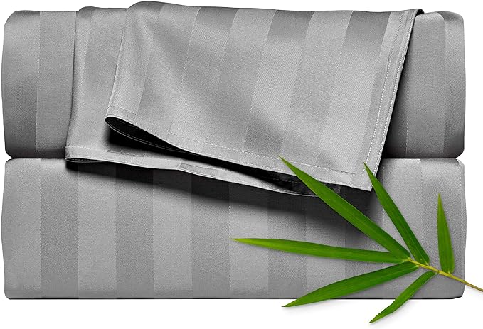 Pure Bamboo Split King Sheets, Genuine 100% Organic Viscose Derived from Bamboo Bed Sheet Set, Soft & Cooling, Double Stitching, 2 Fitted Sheets (Split King, Jacquard Stone)