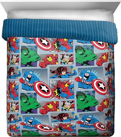Jay Franco Marvel Avengers Fighting Team 5 Piece Queen Bed Set - Includes Reversible Comforter & Sheet Set Bedding - Super Soft Fade Resistant Microfiber (Official Marvel Product)