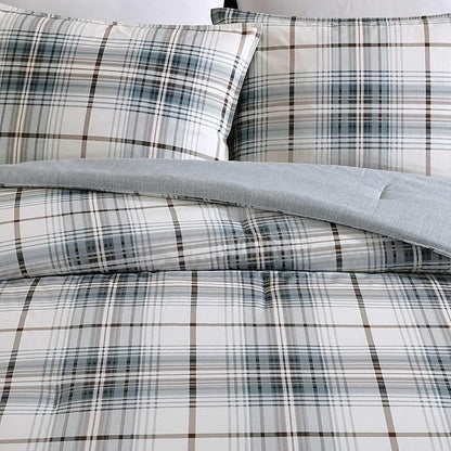 Eddie Bauer - King Comforter Set, Reversible Cotton Bedding with Matching Shams, Plaid Home Decor (Alder Blue/Grey, King)