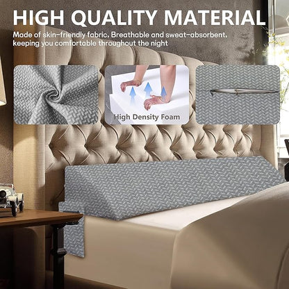 Bed Wedge Pillow for Headboard Gap Bed Mattress Gap Filler (0-8") Between Headboard/Wall and Mattress Grey Twin Size Foam Support Triangle Bloster Pillow Stoppers with 2 Pockets