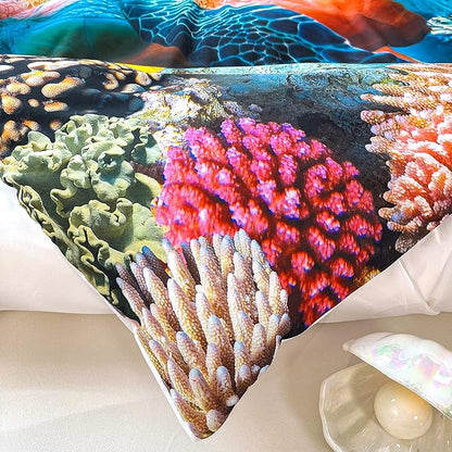 CVHOUSE Sea Turtle Bedding Set,Ocean Beach Duvet Cover Set Queen Size,Turtle Comforter Cover for Boys Kids Girls(1 Quilt Cover 2 Pillowcases 3 Piece)