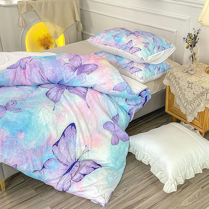 CVHOUSE Butterfly Bedding Full Size,Rainbow Set for Girls Kids Teens,Rainbow Comforter Cover Soft,1 Duvet 2 Pillowcases 3 Piece,Girls Room Decor Full 79'x89'