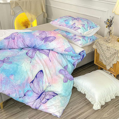 CVHOUSE Butterfly Bedding Queen Size,Rainbow Set for Girls Kids Teens,Rainbow Comforter Cover Soft,1 Duvet 2 Pillowcases 3 Piece,Girls Room Decor Queen 89'x89'
